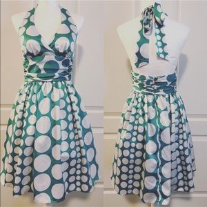 Max & Cleo Green and White Polka Dot Dress